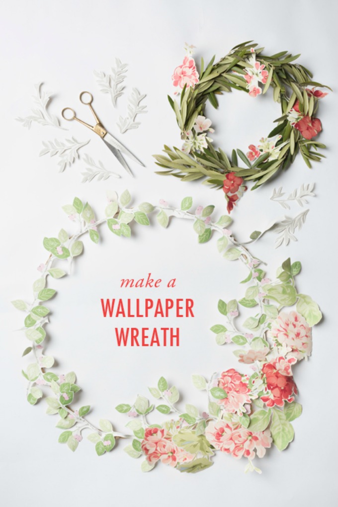 Make a pretty floral wreath from wallpaper scraps
